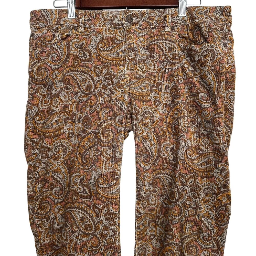 PrAna Women’s Tortoise Paisley Trinity Corduroy Mid Rise Pants Boho 70s Size 12